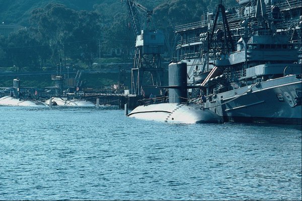 795029 Three Nuclear Powered Attack Boats, Ballast Point Sub Base, San Diego, U.S.A. A4 Photo Print