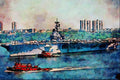 795034 CV 59 _USS Forrestal_, Fossil Fuel, New York, U.S.A. A4 Limited Edition Watercolour Print