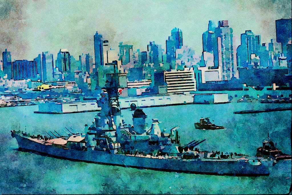 795036 BB 61 _USS Iowa_, New York Harbor, U.S.A. A4 Limited Edition Watercolour Print