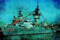 795037 FF1055 _USS Hepburn_ Fully Dressed, San Diego Naval Station, U.S.A. A4 Limited Edition Watercolour Print