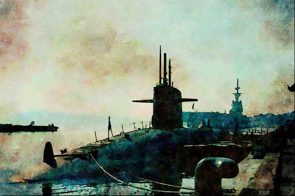 795040 _USS Ulysses Grant_ Ballistic Missile Submarine SSBN 631 A4 Limited Edition Watercolour Print