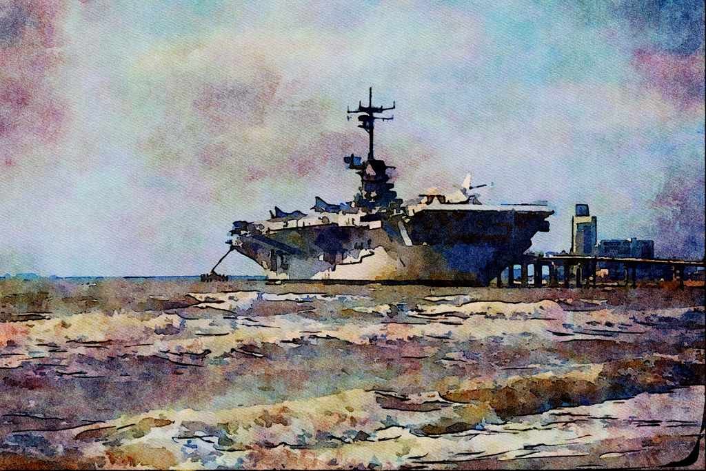 795055 USS Lexington Naval Museum A4 Limited Edition Watercolour Print