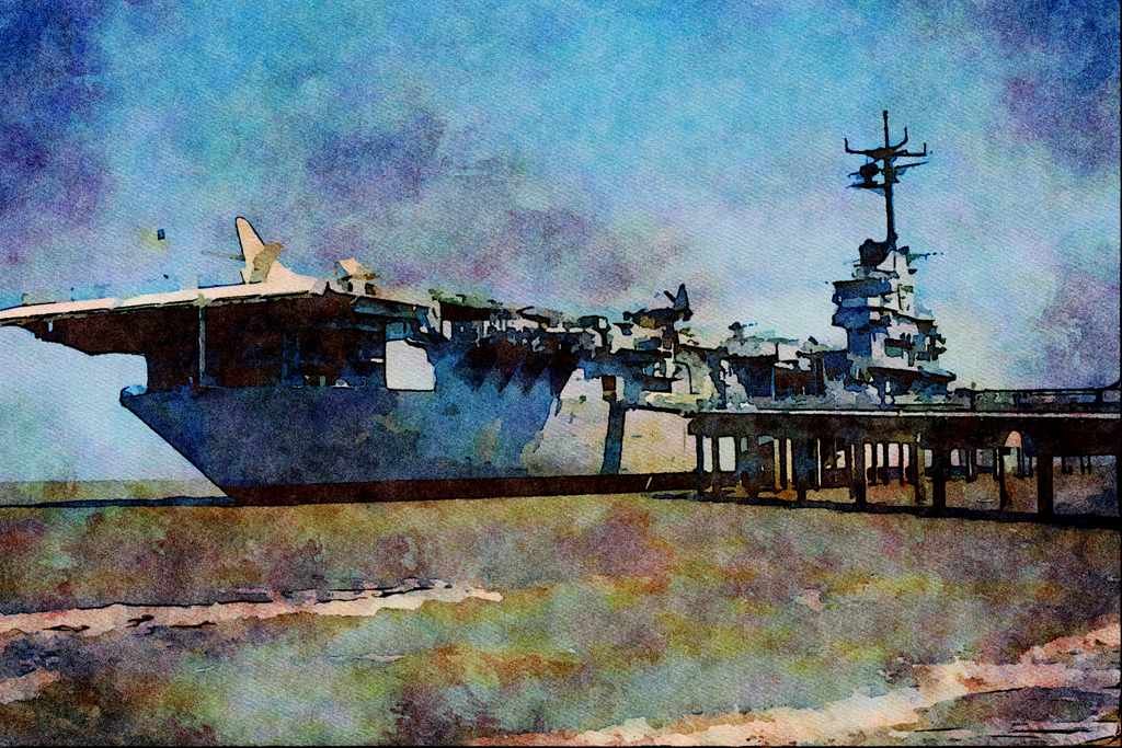 795056 USS Lexington Naval Museum A4 Limited Edition Watercolour Print