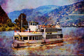 795059 A Pleasure Boat Sailing Along The Rhine River, West Germany A4 Limited Edition Watercolour Print