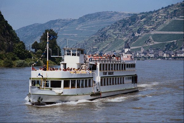 795059 A Pleasure Boat Sailing Along The Rhine River, West Germany A4 Photo Print