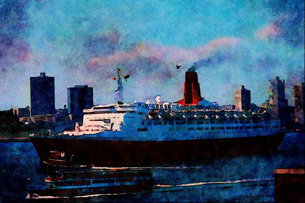 795066 _RMS Queen Elizabeth II_, Ocean Liner A4 Limited Edition Watercolour Print