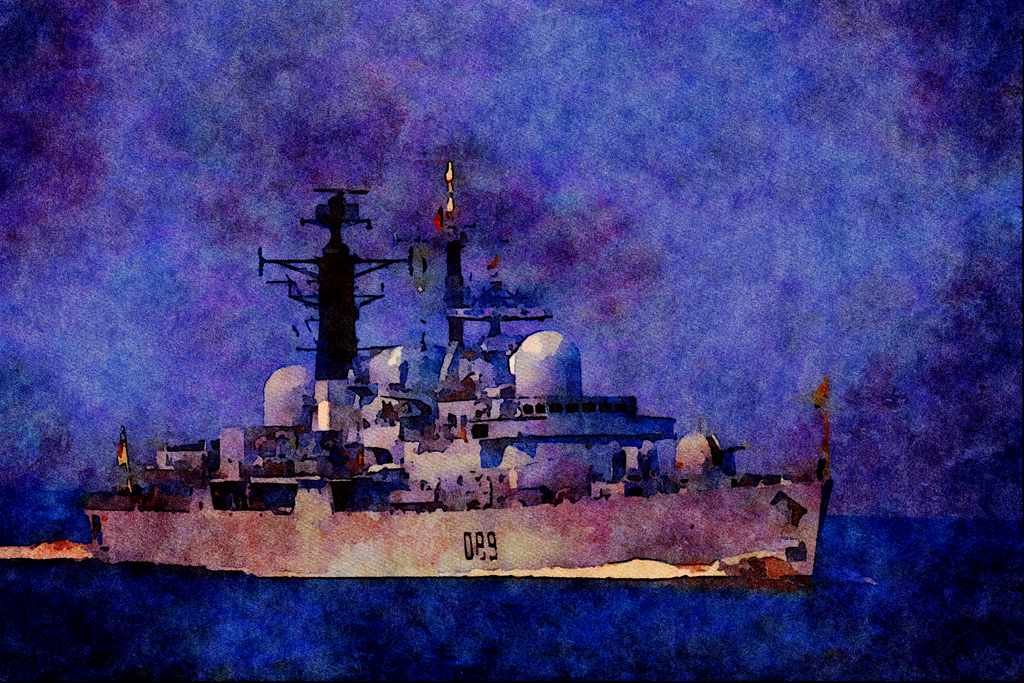 795075 _HMS Exeter_ D89 Destroyer, Royal Navy A4 Limited Edition Watercolour Print