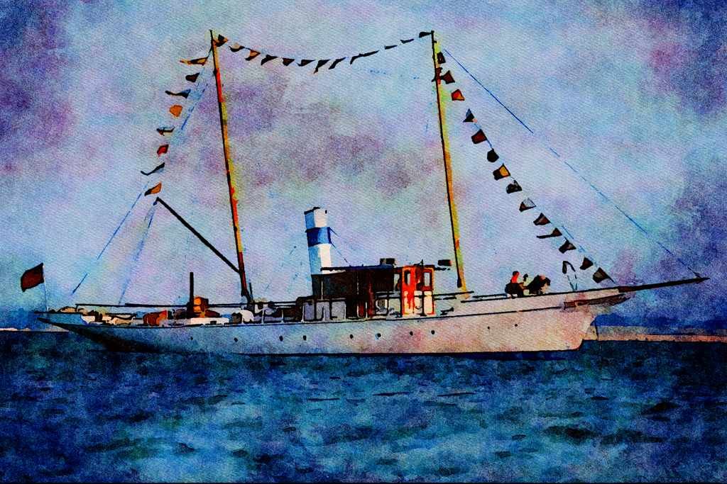 796021 Steam Yacht A4 Limited Edition Watercolour Print