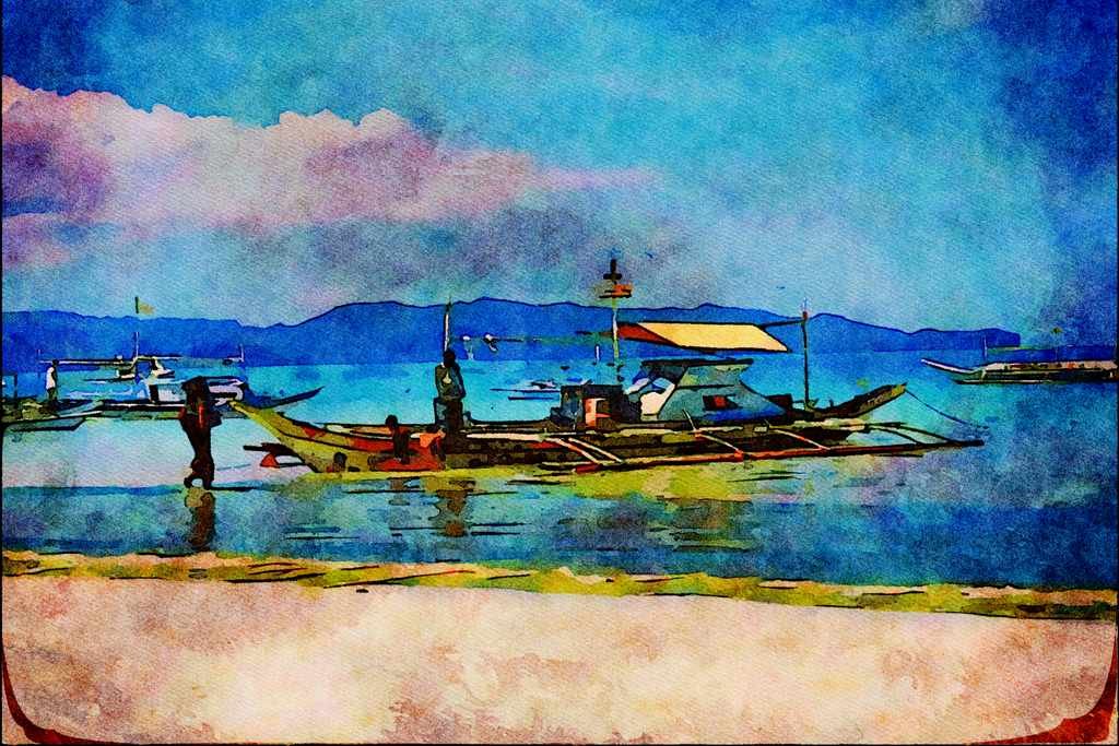 796025 Beach, Boracay Island, Philippines A4 Limited Edition Watercolour Print