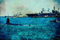 796033 Nausta Norfolk Piers And SSN Attack Sub Underway In Norfolk Harbor A4 Limited Edition Watercolour Print