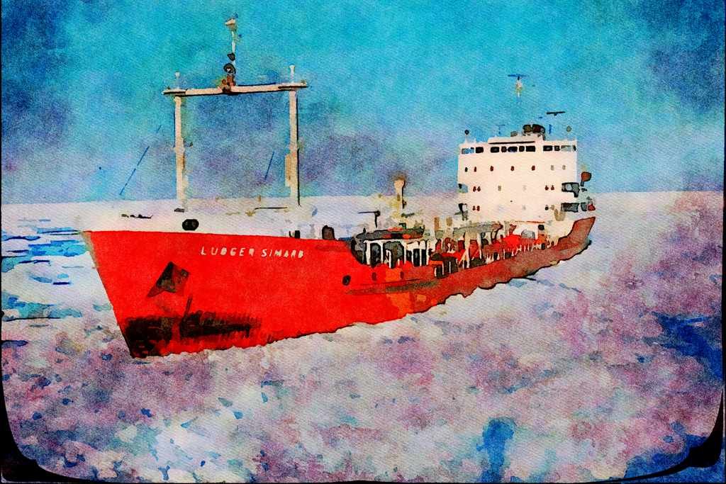 796040 Oil Tanker Transporting Oil At Environment Canada Base In Eureka, Canada A4 Limited Edition Watercolour Print