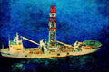 796043 Drilling Ship Performing Exploration Surveys, 2800 Meters Deep A4 Limited Edition Watercolour Print