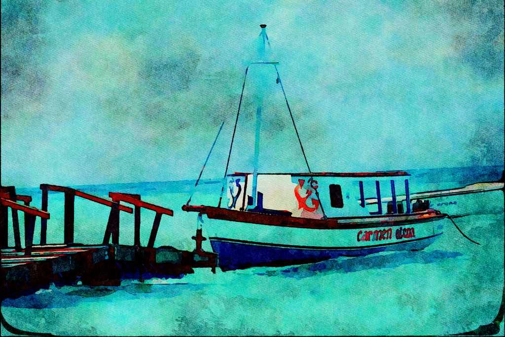 796049 Caribbean Boat A4 Limited Edition Watercolour Print
