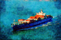 796067 Japanese Container Ship, _Hyundai Federal_ A4 Limited Edition Watercolour Print