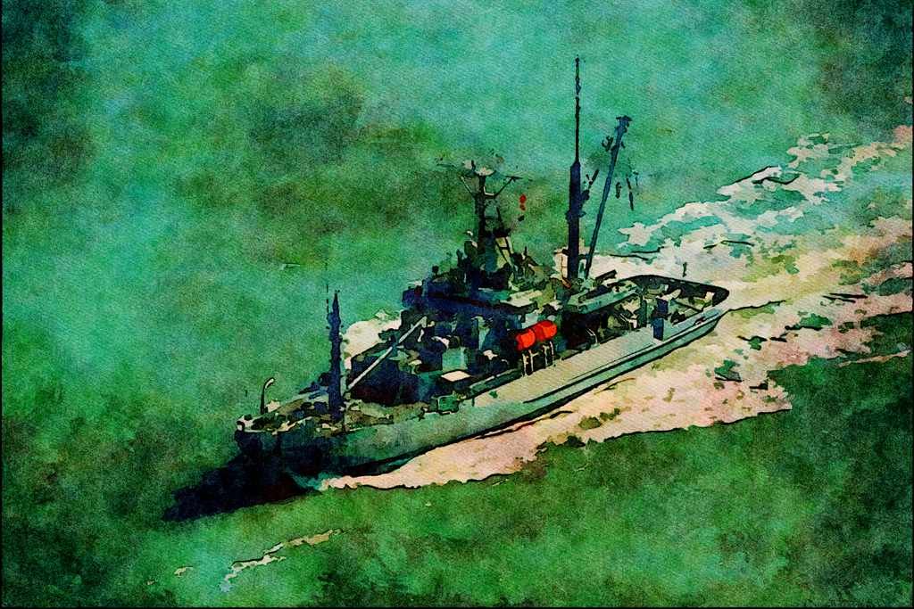 796070 _USS Safeguard_, Deep Sea Salvage Ship A4 Limited Edition Watercolour Print