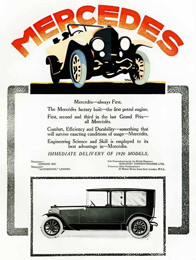 8 Mercedes 1920 Vintage Advert A4 Photo Print