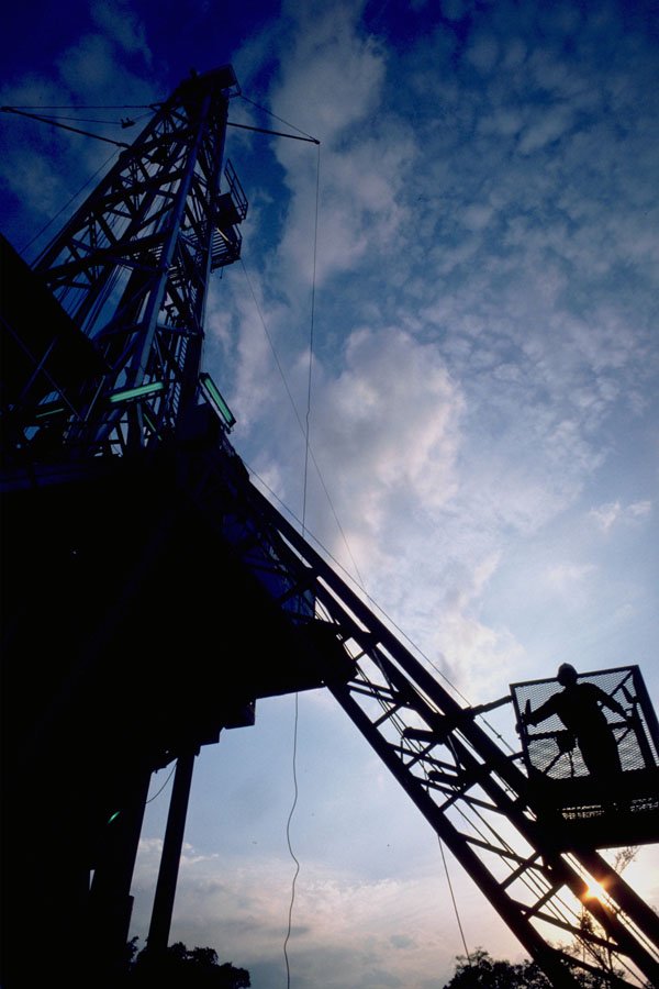 801008 Oil Refinery Worker Using Elevator A4 Photo Print