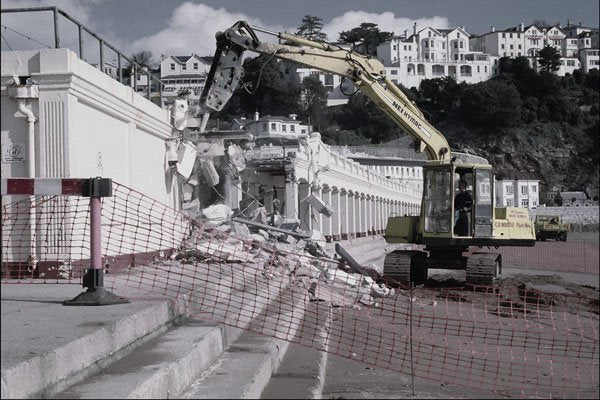 801044 Demolition Of Beach Cafe On The Sea front Promenade, England A4 Photo Print