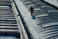 801078 Silhouette Of A Deck Hand Walking The Deck Of A Barge A4 Photo Print