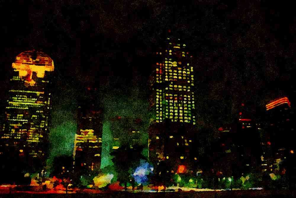 803002 Dallas At Night, Texas, U.S.A. A4 Limited Edition Watercolour Print