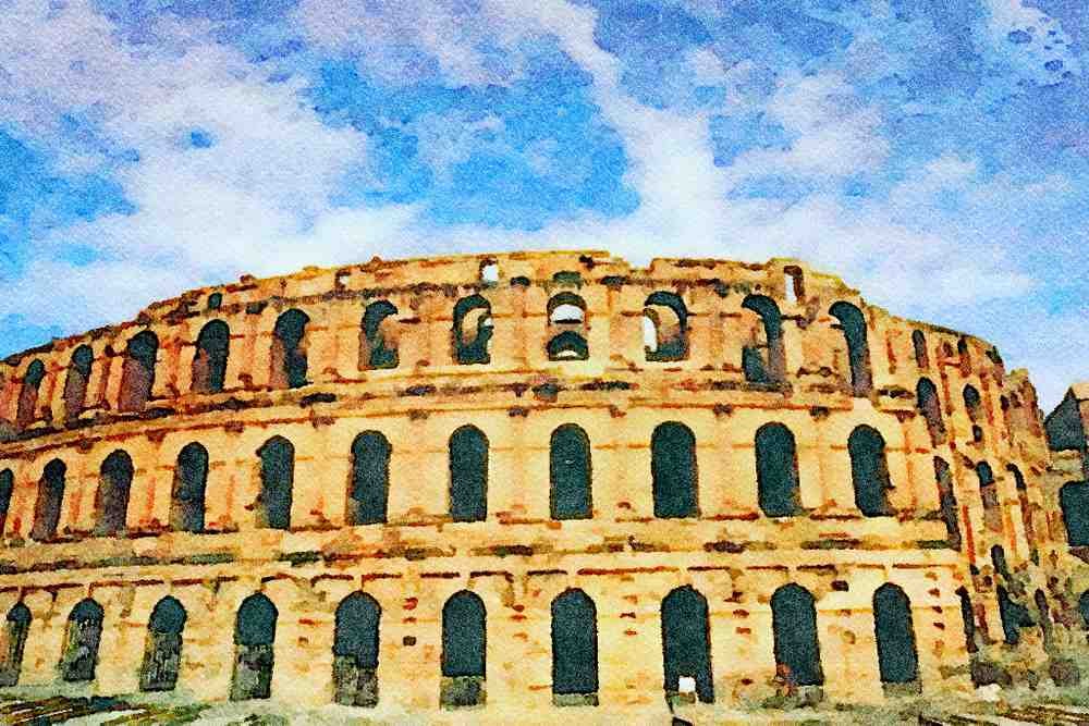 803005 Coliseum In Thysdrus, El Djem, Tunisia A4 Limited Edition Watercolour Print