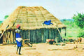 803012 Rural Family Compound, Kunene, Angola A4 Limited Edition Watercolour Print