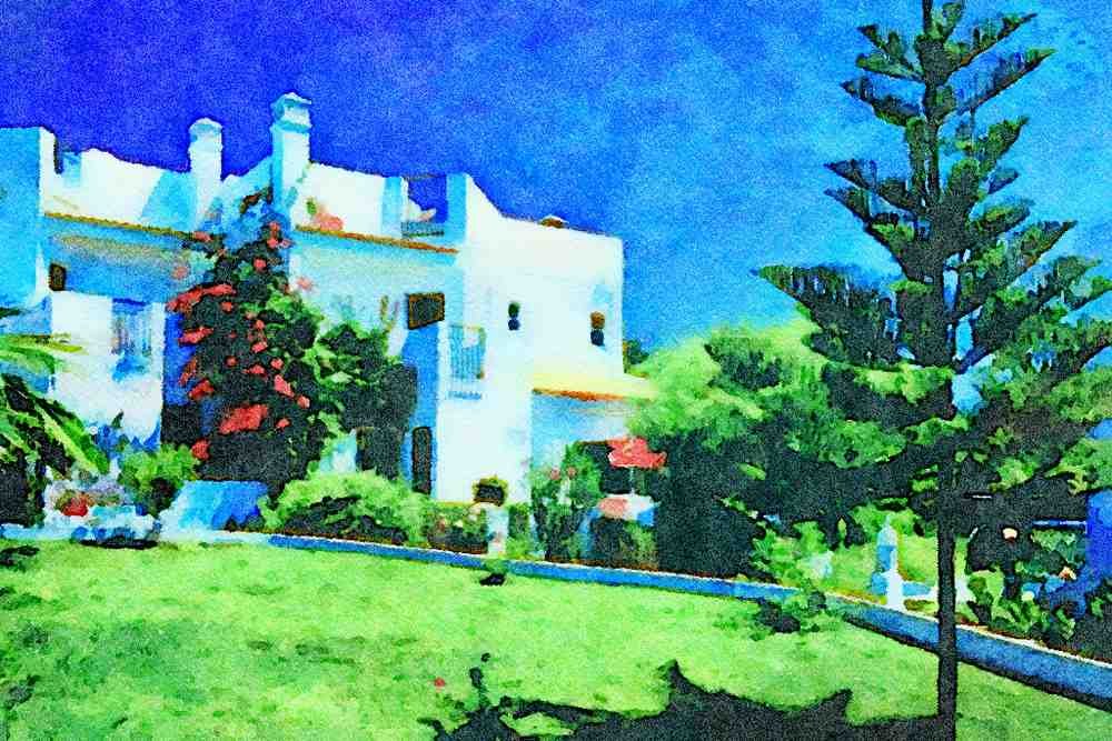 803013 Villas, Val Do Lobo, Portugal A4 Limited Edition Watercolour Print