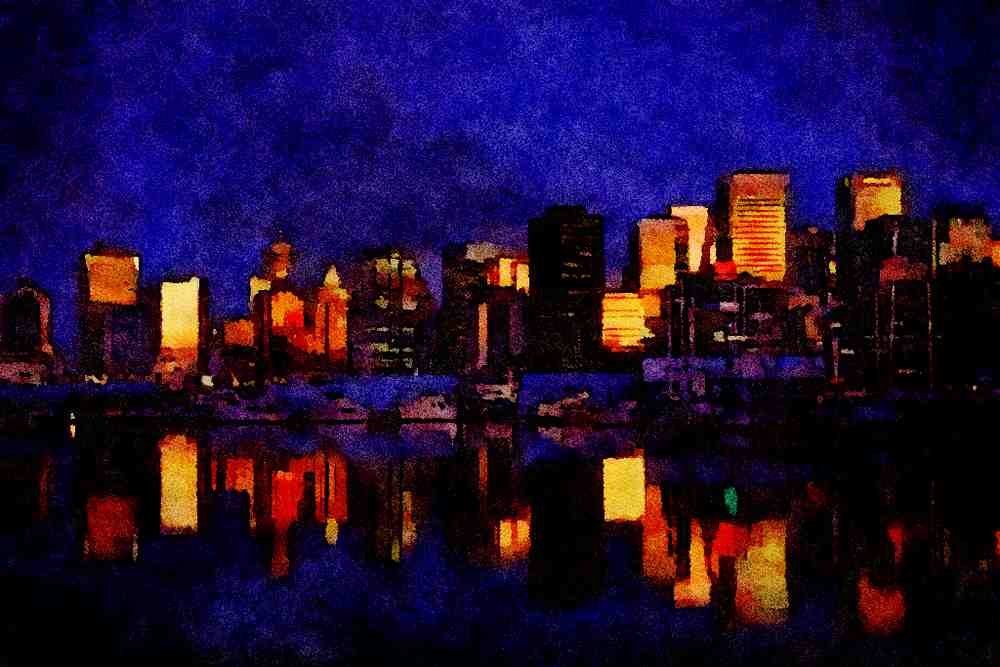 803027 Vancouver Skyline, British Columbia, Canada A4 Limited Edition Watercolour Print