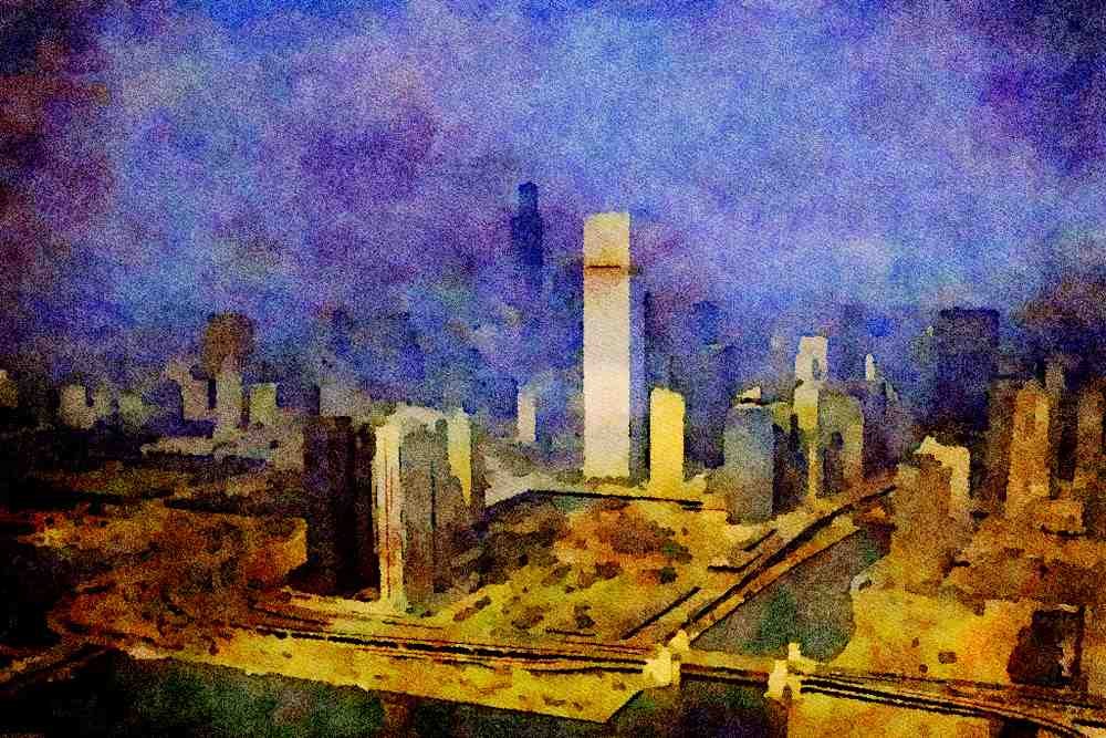 803036 Chicago, Illinois, U.S.A. A4 Limited Edition Watercolour Print