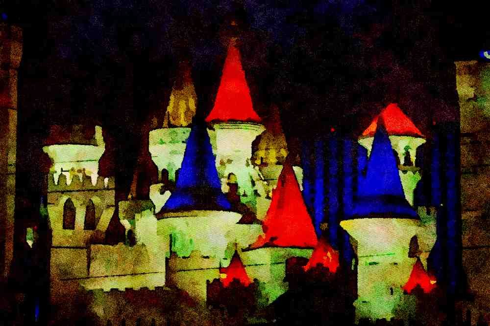 803048 A Las Vegas Castle, Nevada, U.S.A. A4 Limited Edition Watercolour Print