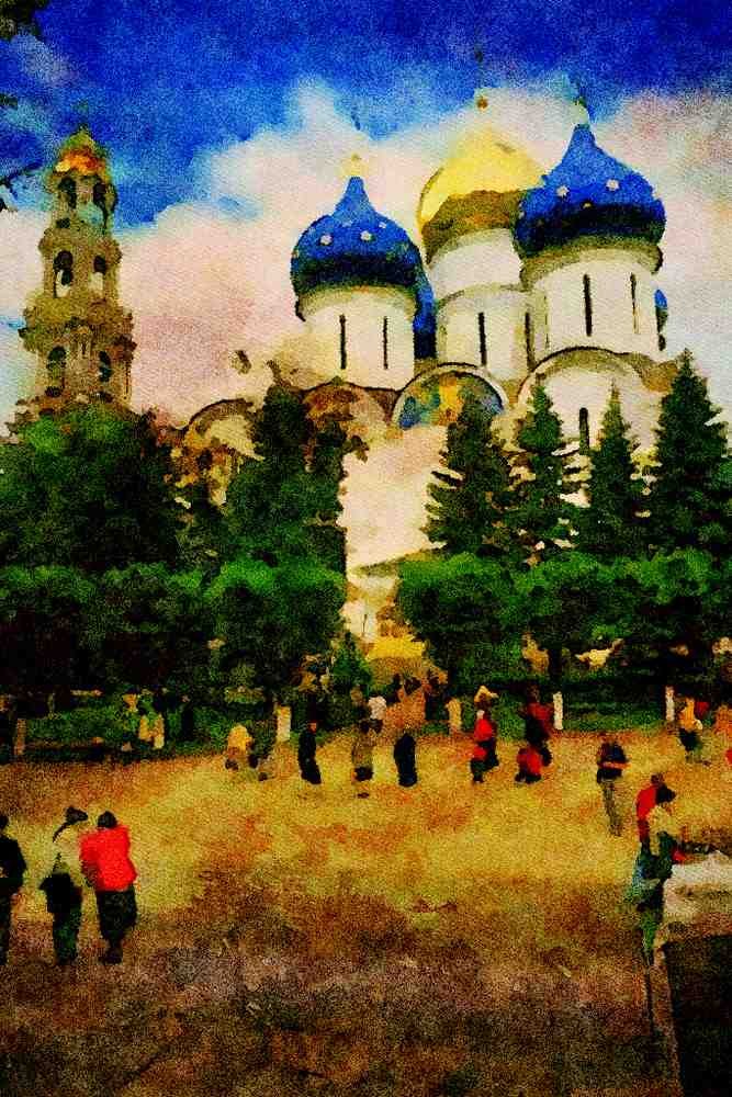 803051 Cathedral Square, Sergiyev Posad, Russia A4 Limited Edition Watercolour Print