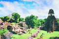 803057 Mayan Remains, Tikal, Guatemala A4 Limited Edition Watercolour Print