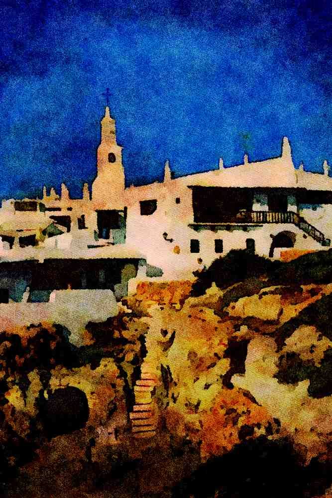 803068 Binibeca Vell, Menorca, Spain A4 Limited Edition Watercolour Print