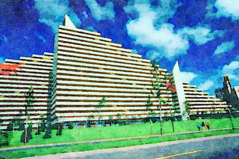803069 Olympic Village, Montreal, Quebec, Canada A4 Limited Edition Watercolour Print