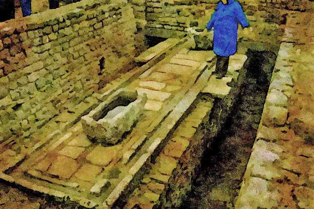 803086 Housteads Latrine Block, Ruins A4 Limited Edition Watercolour Print