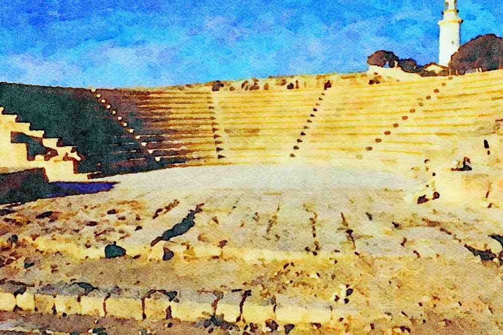 803093 The Odeon, Paphos, Cyprus A4 Limited Edition Watercolour Print
