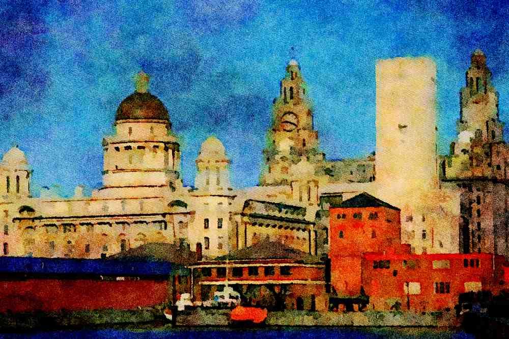 804013 Liverpool City Skyline, England, U.K. A4 Limited Edition Watercolour Print