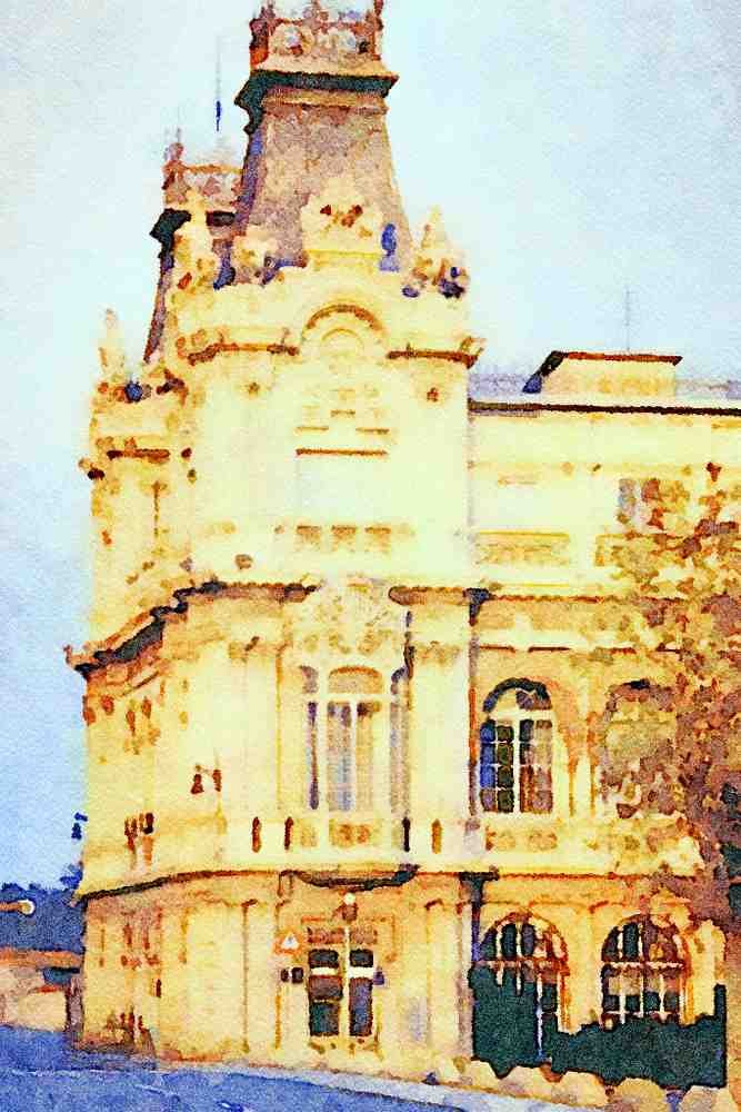 804019 Building, Ramblas, Spain A4 Limited Edition Watercolour Print