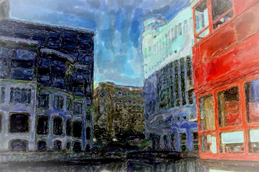 804056 London Docklands Office Buildings, England, U.K. A4 Limited Edition Watercolour Print