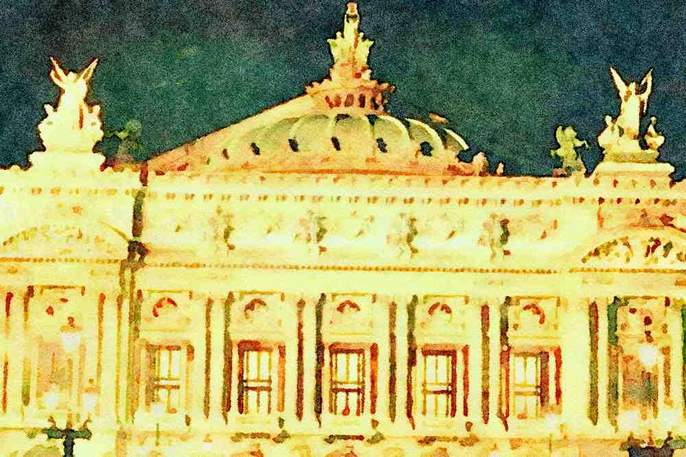 804057 Paris Opera House At Night, France A4 Limited Edition Watercolour Print