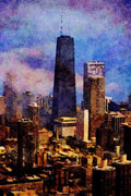 804068 Buildings, View From Top Of Sears Tower, Chicago, U.S.A. A4 Limited Edition Watercolour Print