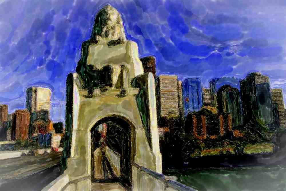 804071 Impressive Gateway To The City, Calgary, Alberta, Canada A4 Limited Edition Watercolour Print
