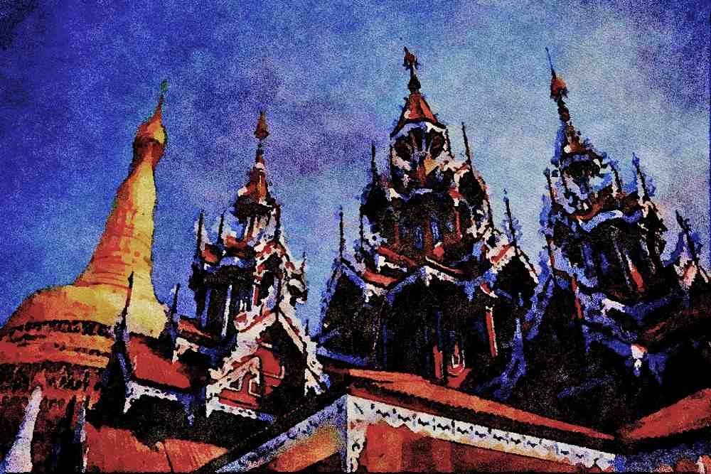 804091 Shwezegon Pagoda, Pagan, Myanmar A4 Limited Edition Watercolour Print
