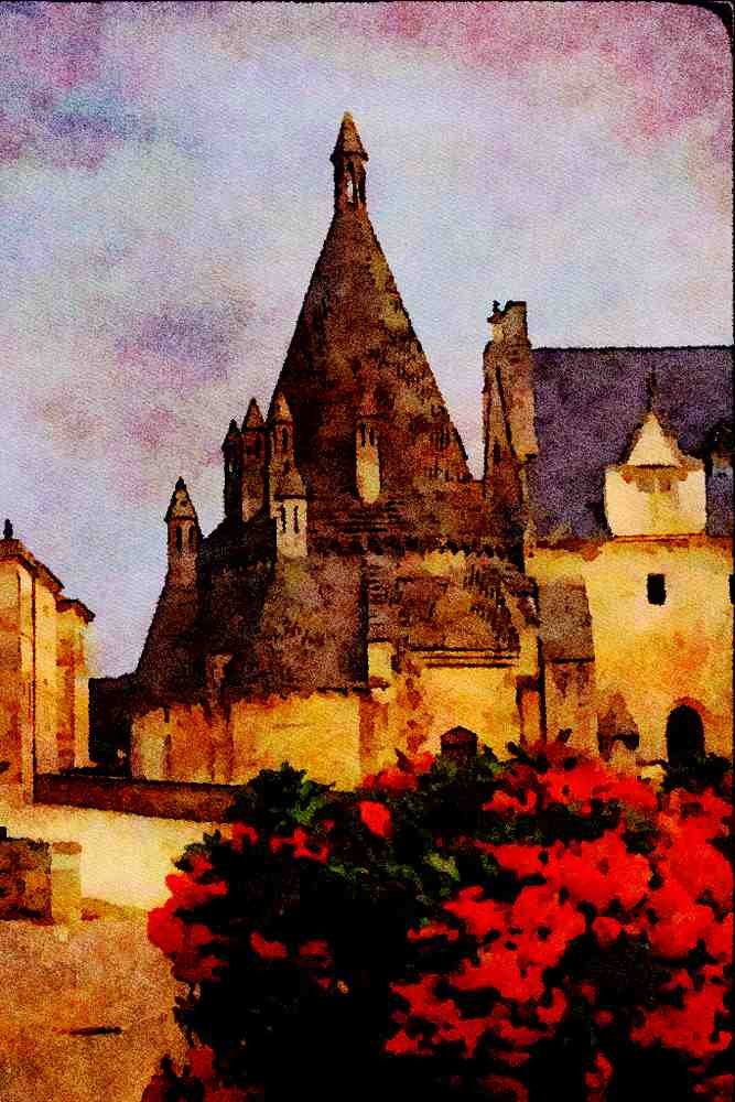 805007 Fonteurand L'Abbaye Romanesque Kitchen Wing, France A4 Limited Edition Watercolour Print