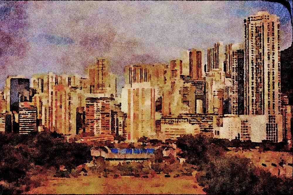 805008 Skyscrapers And Victoria Park, Hong Kong A4 Limited Edition Watercolour Print