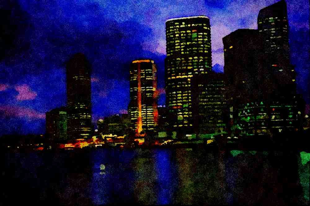 805017 Brisbane Skyline At Dusk, Australia A4 Limited Edition Watercolour Print