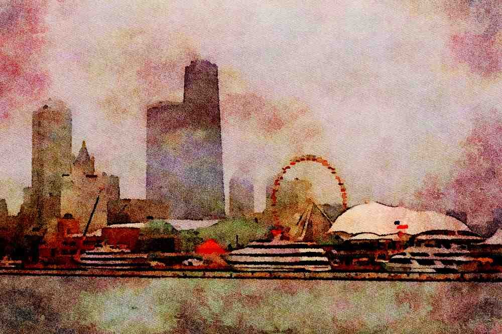 805019 Chicago Skyline, Illinois, U.S.A. A4 Limited Edition Watercolour Print
