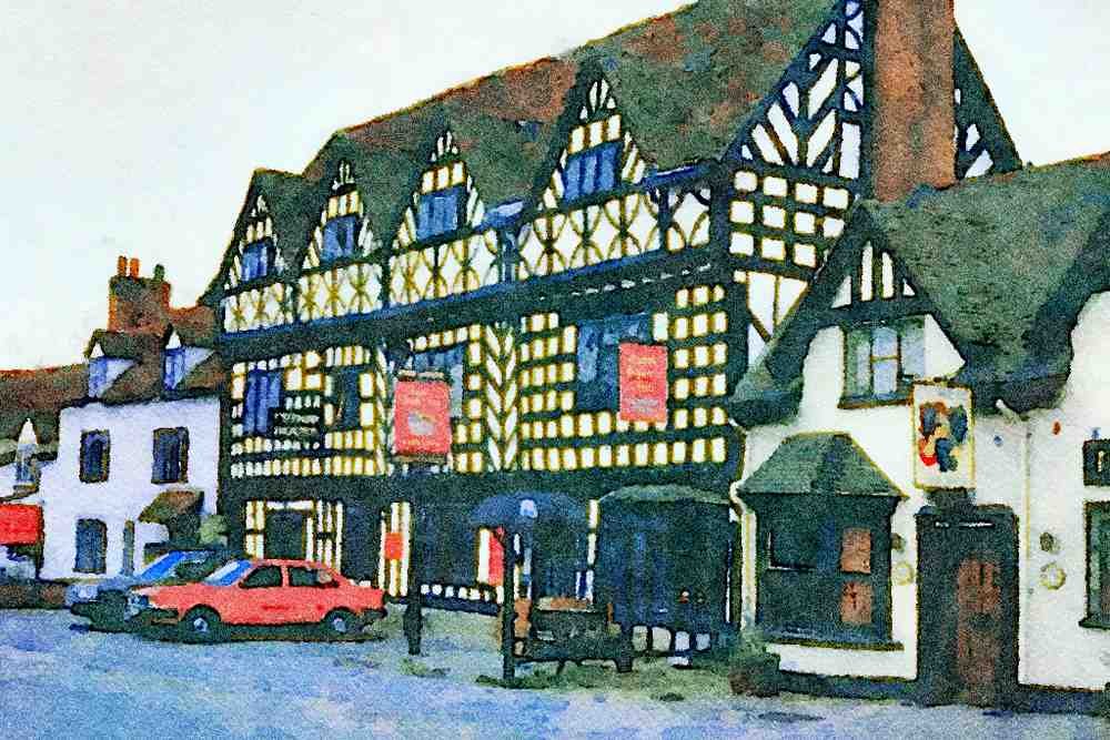 805020 Tudor House Inn, Warwick, Warwickshire, U.K. A4 Limited Edition Watercolour Print