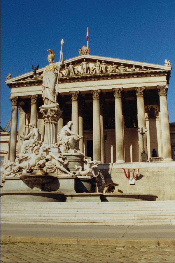 805023 Front View Of The Vienna Parliament, Austria A4 Photo Print