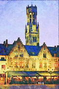 805026 Burg Square And Belfry Tower, Bruges, Belgium A4 Limited Edition Watercolour Print